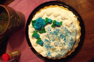 So, the blue roses are the nebulas, the white cake is the cosmic background radiation...