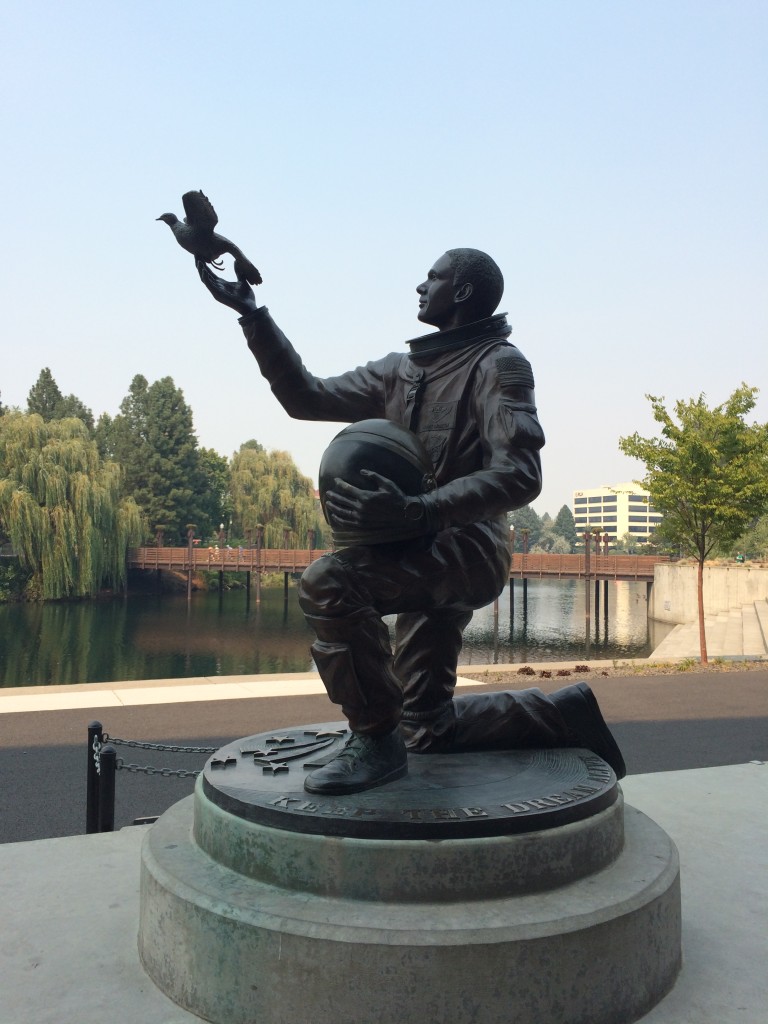 Statue in the park by the river, right outside the doors of the convention center, where we passed it every day.